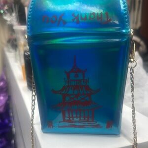 Blue Iridescent Pagoda Box Bag
